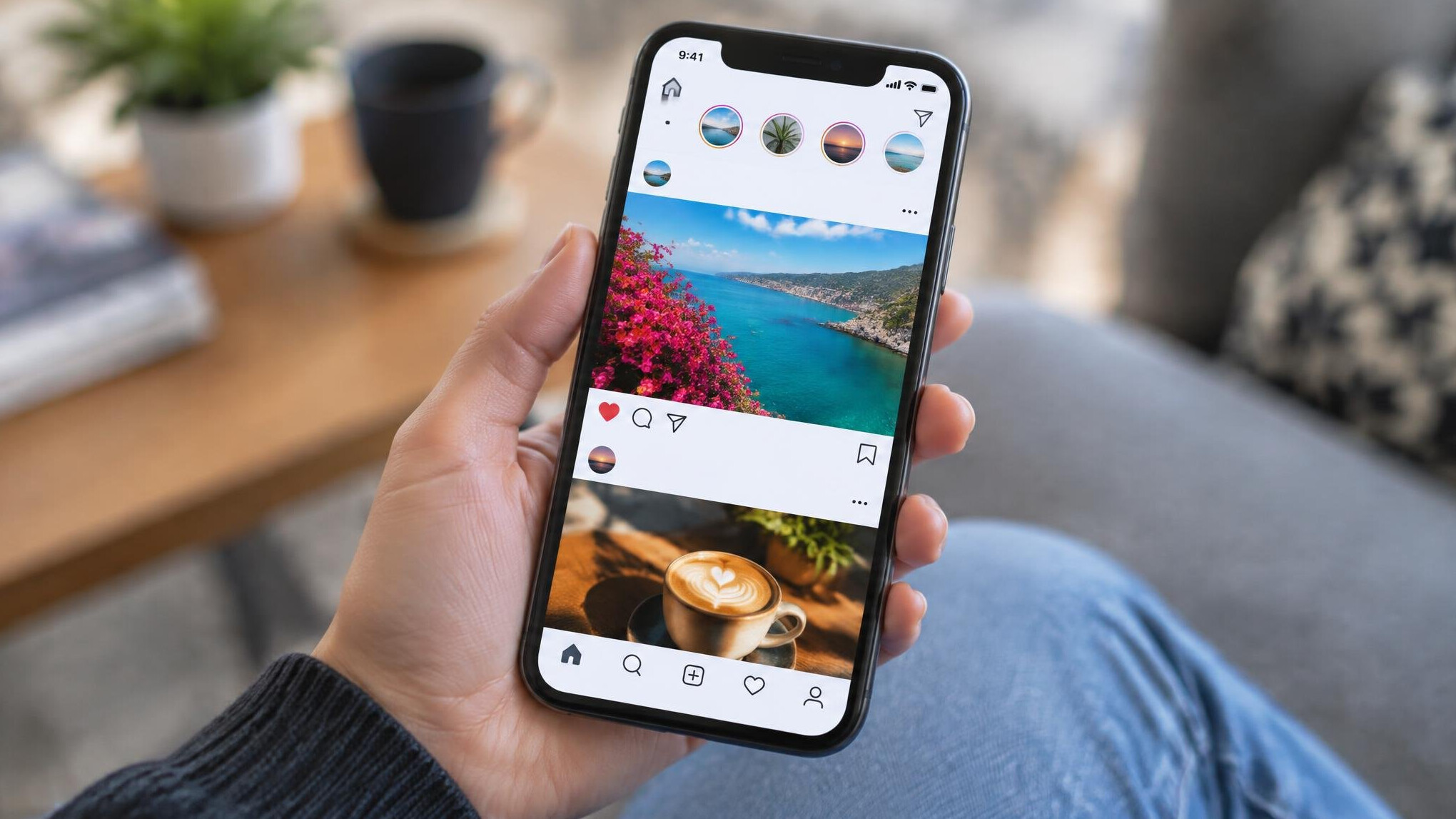 Smartphone showing a social media feed